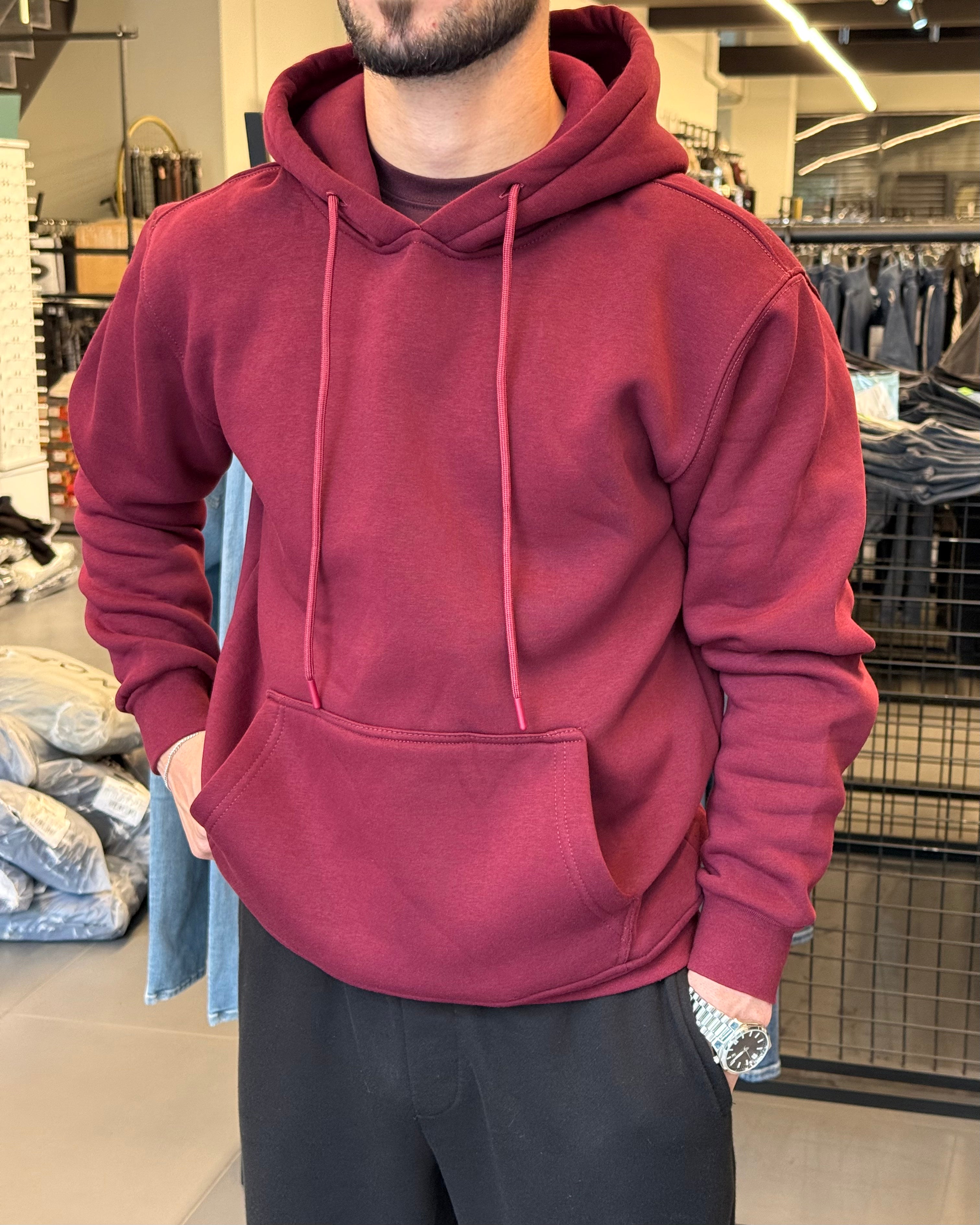 3 İplik Şardonlu Kapşonlu Sweat - Bordo